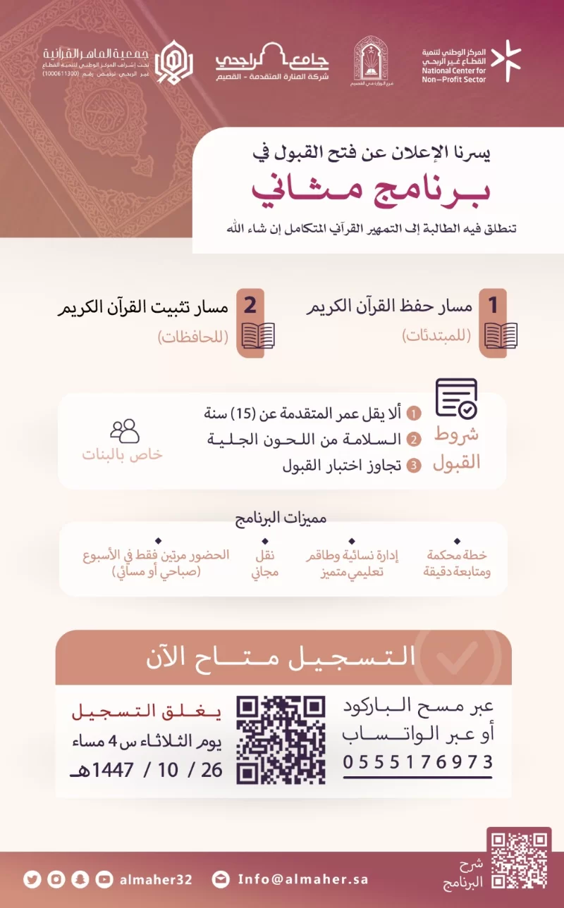 فتح القبول في برنامج مثاني النسائي